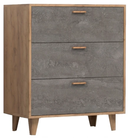 Комод Woodville Эго К-3 на ножках дуб крафт золотой / камень темный 458357