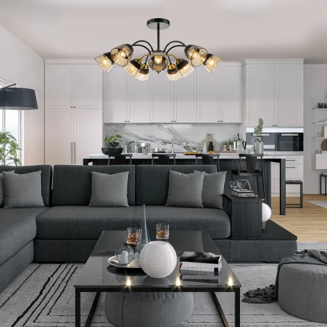 Потолочная люстра на штанге Escada Bouquet 1148/9P E27*40W Black/Brass