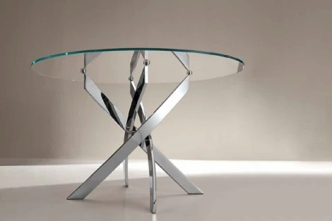 Стол BARONE (01.92) G093 хром/С150 э-бел. гл. стекло, L021алюм.вставка, M-City