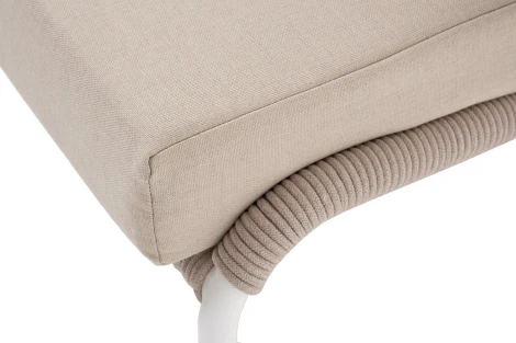 "Милан" кресло плетеное из роупа, каркас алюминий белый муар, роуп бежевый круглый, ткань бежевая 15052 4SIS MIL-A-001 W Mua beige(beige15052)