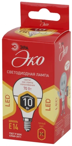 Лампочка светодиодная E14 10W ЭРА ECO LED P45-10W-827-E14