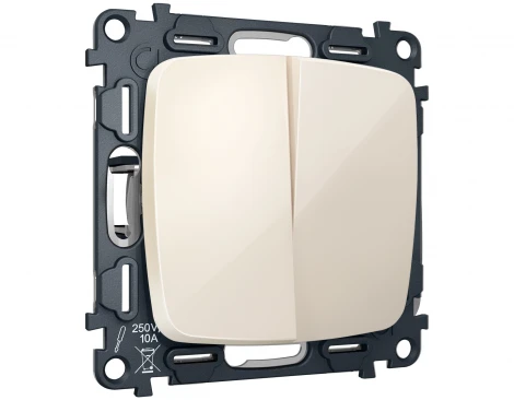 Комплект механизма двухклавишного перекрестного выключателя встраиваемый (бежевый глянец) Ambrella Volt QUANT MO303030