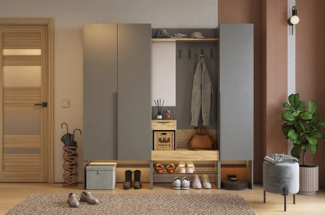 Прихожая "Баско К11" Mebelson (ЛДСП/Графит,Дуб крафт золотой) арт.ПК11Баско.3319