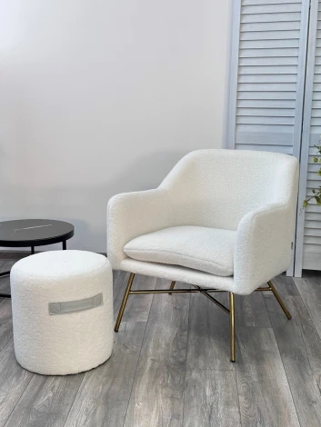 Пуф для гостиной HARTA NINI-01 Белый, teddy / TKS-07 серый, экокожа M-City 629M04977