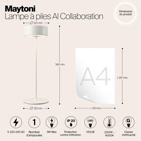 Настольная лампа с аккумулятором Maytoni AI Collaboration MOD229TL-L3W3K2 (регулировка яркости, LED, 220V, выключатель, круглые)