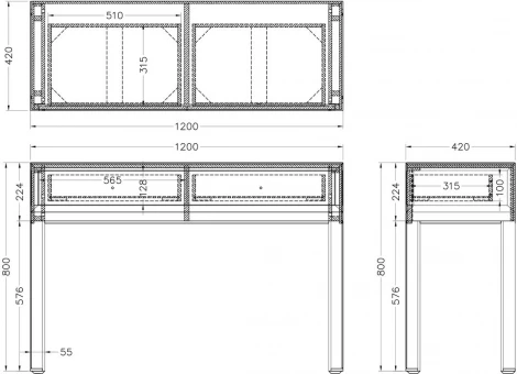 Консоль зеркальная, 2 ящика  120*42*80см Garda Decor арт.KFG038