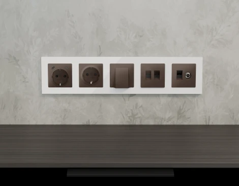 Комплект механизма электрической розетки с заземлением с 2хUSB Type-C встраиваемый (темная бронза матовый) Ambrella Volt QUANT MA640510