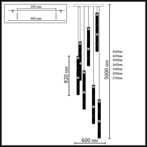 Потолочная люстра каскадная Odeon Light Collier 5455/210L сатин.латунь/терракот/черны LED 210W (30W*7) 4000K