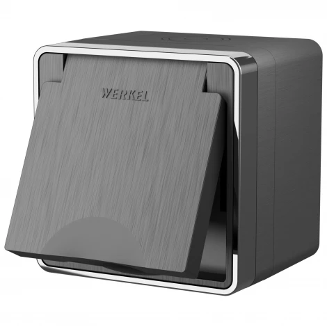 Розетка влагозащ. с зазем. с защит. крышкой и шторками Gallant (графит рифленый) Werkel W5071204 (a051334)