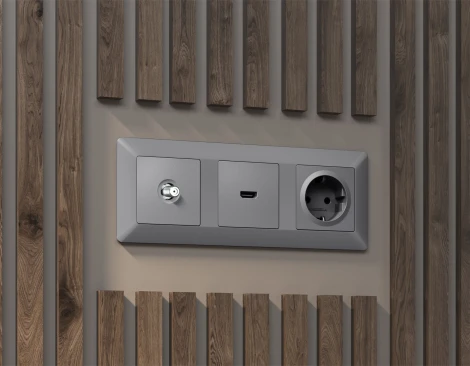 Комплект механизма ТВ-розетки SAT встраиваемый (сталь матовый) Ambrella Volt QUANT MA513050