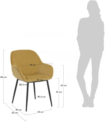 Обеденный стул La Forma (ex Julia Grup) Konna (Желтый,Горчичный/ Сталь,Фанера,Пена,Металл,Пенополиуретан)