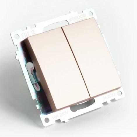 Переключатель двухклавишный (шампань) Stekker Катрин 49169