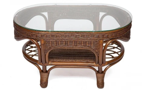 КОМПЛЕКТ для отдыха "MICHELLE" (стол со стеклом+ диван + 2 кресла подушки) Pecan Washed (античн. орех), Ткань рубчик, цвет кремовый Tetchair MICHELLE 9451