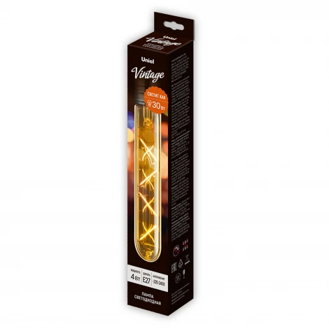 Лампа светодиодная форма «цилиндр», янтарная колба Uniel Vintage LED-L32A-4W/GOLDEN/E27 GLV21GO
