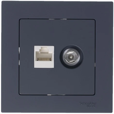 ТВ-розетка встраиваемая и Ethernet RJ-45 (грифель) Systeme Electric AtlasDesign ATN000789