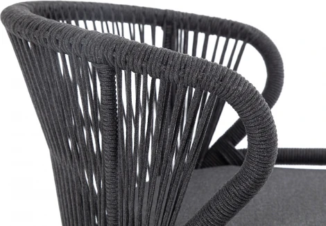 "Милан" стул плетеный из роупа, каркас алюминий темно-серый (RAL7024) муар, роуп темно-серый круглый, ткань темно-серая 027 4SIS арт.УТ-00006819