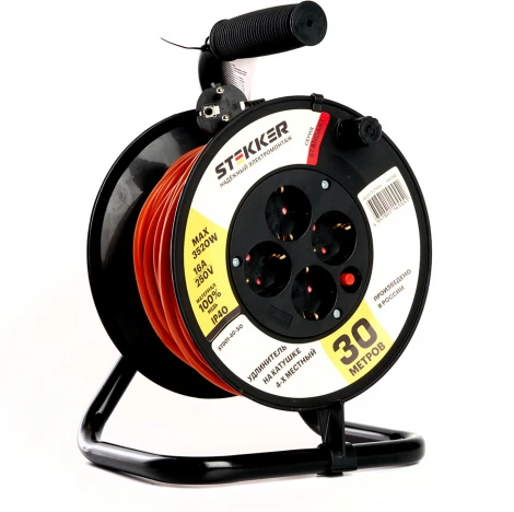 Удлинитель 4-х местный с заземлением 30 метров на катушке Stekker Standart 49390