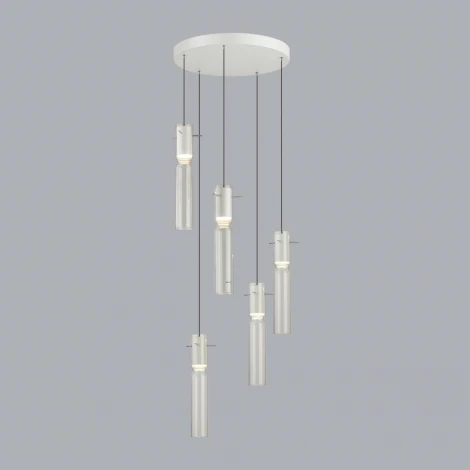 Подвесная люстра каскадная Odeon Light Scrow 5058/25LB PENDANT белый/прозрачный/металл/стекло LED 5*5W 3000K (220V, на проводе, круглые)
