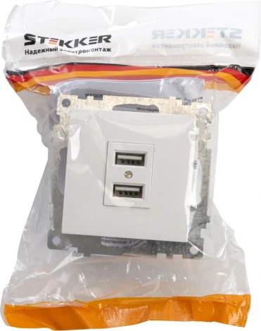 Розетка с USBх2 (белый) Stekker Катрин 39686