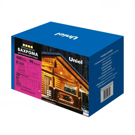 Бахрома светодиодная, 20м. с пультом. 480 светодиодов, теплый белый свет Uniel ULD-B20007-480/DTA/RC WARM WHITE IP44