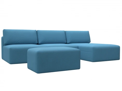 Диван угловой модульный с пуфом Лига-060 НПБ Лонг угол универсальный (ЛДСП,Брус,Фанера/Пластик/Рогожка/Голубой) Лига Диванов 129721