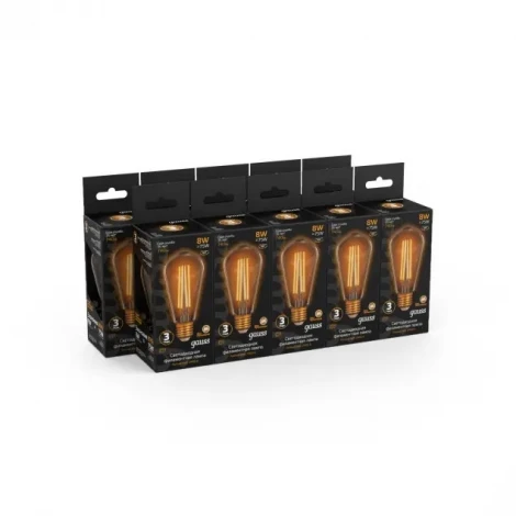 Лампочка светодиодная филаментная груша прозрачная, желтая колба E27 8 Вт 740 lm 2400K теплое белое свечение Gauss Filament 157802008