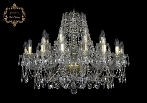 Подвесная большая люстра Art Classic 11.25 11.25.16+8.300.Gd.Sp (220V, хрусталь, на цепи, подсвечник, свеча)