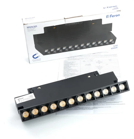 Трековый светодиодный светильник Downlight низковольтный 12W 48V черный Feron MGN301 51015