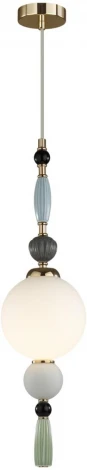 Подвесной светильник Odeon Light Palle 5405/1A золотой/голубой/зеленый/белый матов./металл/керамика/стекло E14 1*40W (220V, подвески, на проводе, шар, бусы)