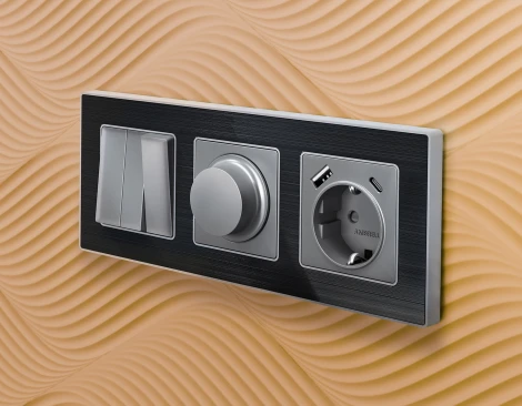 Лицевая панель Ambrella Volt ALFA (Сталь матовый) для 3-клавишных выключателей QUANT AP5050