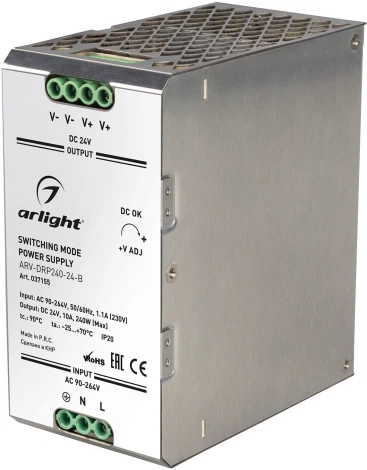 Блок питания ARV-DRP240-24-B (24V, 10A, 240W, PFC) (Arlight, IP20 Металл, 5 лет) 037155
