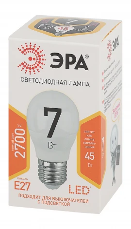 Лампочка светодиодная E27 7W ЭРА LED P45-7W-827-E27