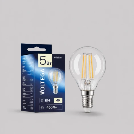 Светодиодная лампа Ультра Филамент Шар 5Вт 4000K E14 Voltega Ultra 3060