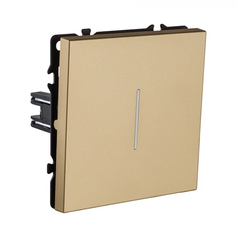 Выключатель кнопочный 1-клавишный 10А/250В с LED подсветкой, золотой Kollinger Eclipse EC-012GD