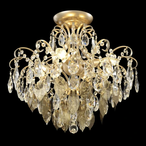Потолочная люстра на штанге Crystal Lux ESMIRALDA PL4 GOLD (220V, подвески, листья)