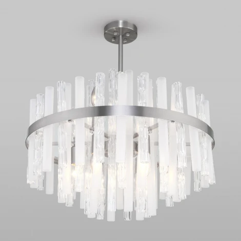 Потолочная люстра Wi-Fi на штанге Bogate's Hollis 367/9 Smart никель (220V, управление смартфоном, голосовое управление, умный дом - Minimir Home, Алиса, Маруся, Салют)