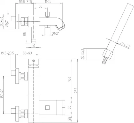 Смеситель Paini Q 19CR105KM для ванны с душем