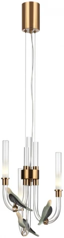 Подвесной светильник Odeon Light Lark 5431/6L золотой(под латунь)/белый градиент/беж./зеленый/ металл/стекло/керамикаLED 6W 4000K (220V, на тросе, птички)
