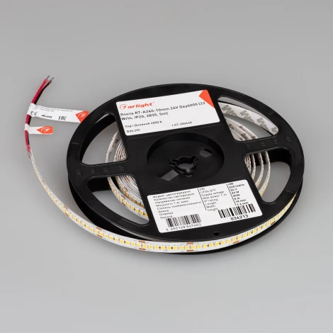 Светодиодная лента RT-A240-10mm 24V Day4000 (22 W/m, IP20, 2835, 5m) (Arlight, высок.эфф.150 лм/Вт) 036213