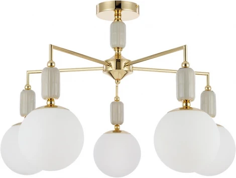 Потолочная люстра на штанге Lumion Vivien 6580/5C французское золото, серый/белый металл, керамика/стекло E14 5*40W 220V