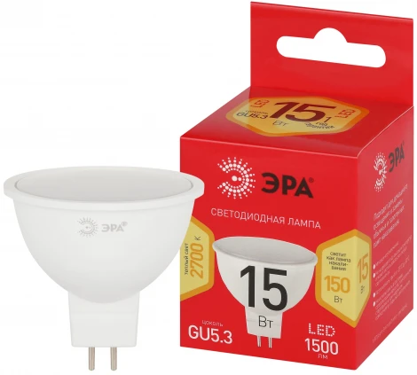 Лампочка светодиодная GU5.3 15Вт ЭРА LED MR16-15W-827-GU5.3 R LED MR16-15W-827-GU5.3 R