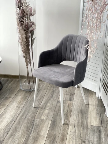 Стул FANTINE-LA СЕРЫЙ #27, велюр/ белый каркас