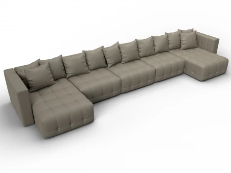 Диван П-образный Лига-052 НПБ МегаЛонг (ЛДСП,Брус,Фанера/Пластик/Экокожа/Бежевый) Лига Диванов 129922