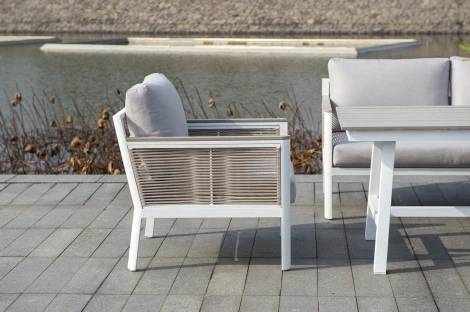 "Сан Ремо" кресло плетеное из роупа садовое, каркас алюминий белый, роуп бежевый, ткань бежевая 4SIS арт.УТ-00000521