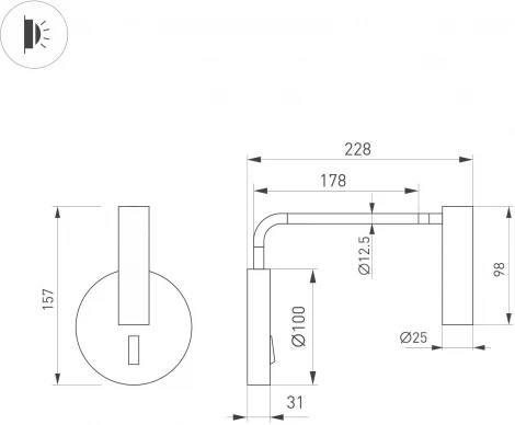 Спот SP-VERDI-LONG-WALL-3W Warm3000 (BK, 20 deg, 230V) (Arlight, IP20 Металл) 051667 (LED, выключатель)