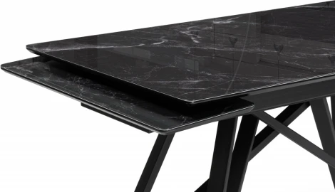 Стол стеклянный Notta Вилсон 140(200)х80 черный мрамор / черный арт.612173