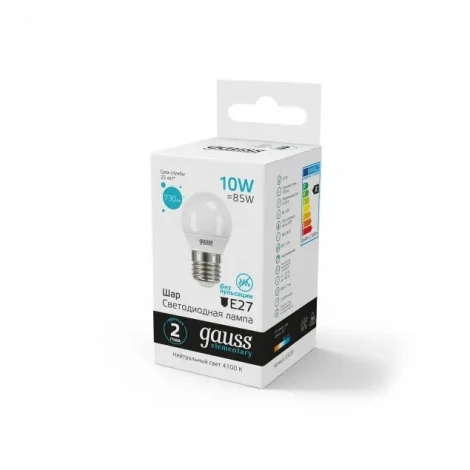 Лампочка светодиодная E27 10 Вт 920 lm 4100K нейтральное белое свечение Gauss Elementary 53220