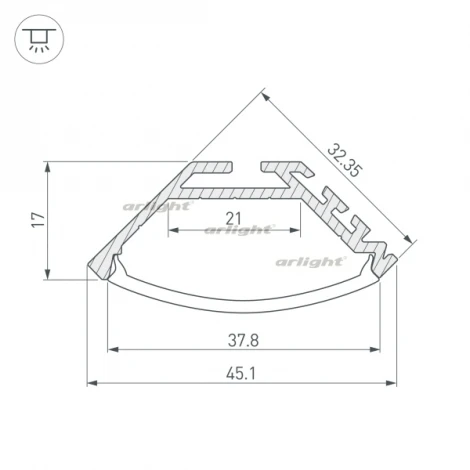 Профиль KLUS-P45-2000 ANOD (Алюминий) 020898 Arlight