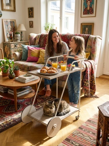 Стол сервировочный Новум белый/белый/текстиль темный Mebelik 008948