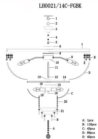 Потолочная люстра Lumien Hall Mavis LH0021/14C-FGBK